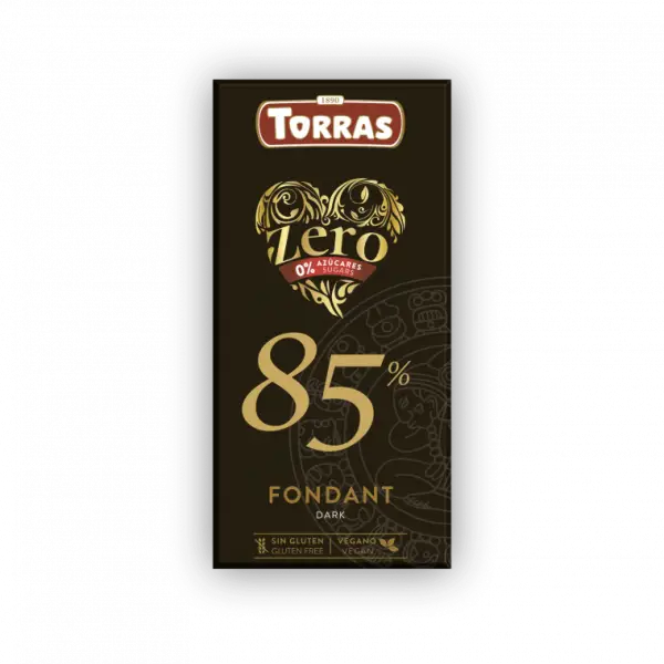 Dark chocolate 85% cocoa with sweetener.